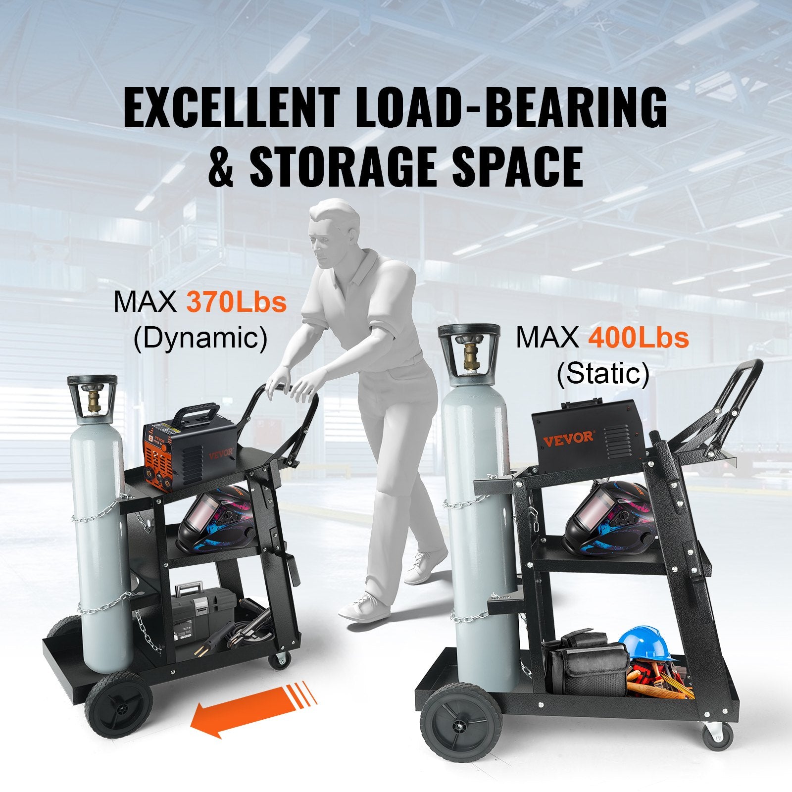 Welding Cart, 3-Tier Welder Cart Heavy Duty with 400 Lbs Weight Capacity, 360 degrees Swivel Wheels, Tank V952-SCHJTC400LB18XD9NV0