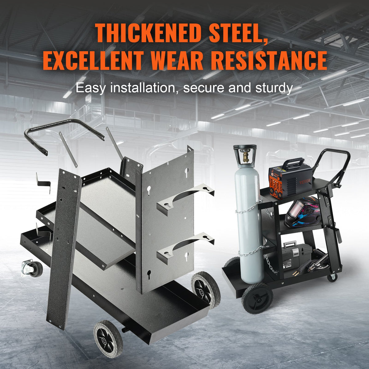 Welding Cart, 3-Tier Welder Cart Heavy Duty with 400 Lbs Weight Capacity, 360 degrees Swivel Wheels, Tank V952-SCHJTC400LB18XD9NV0