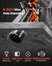 Diamond Core Drilling Machine, 200 mm Drilling Diameter, 2-in-1 Handheld & Stand-Mount Dry and Wet Concrete V952-SCJGSZKJ4YC4R55DJ001V3