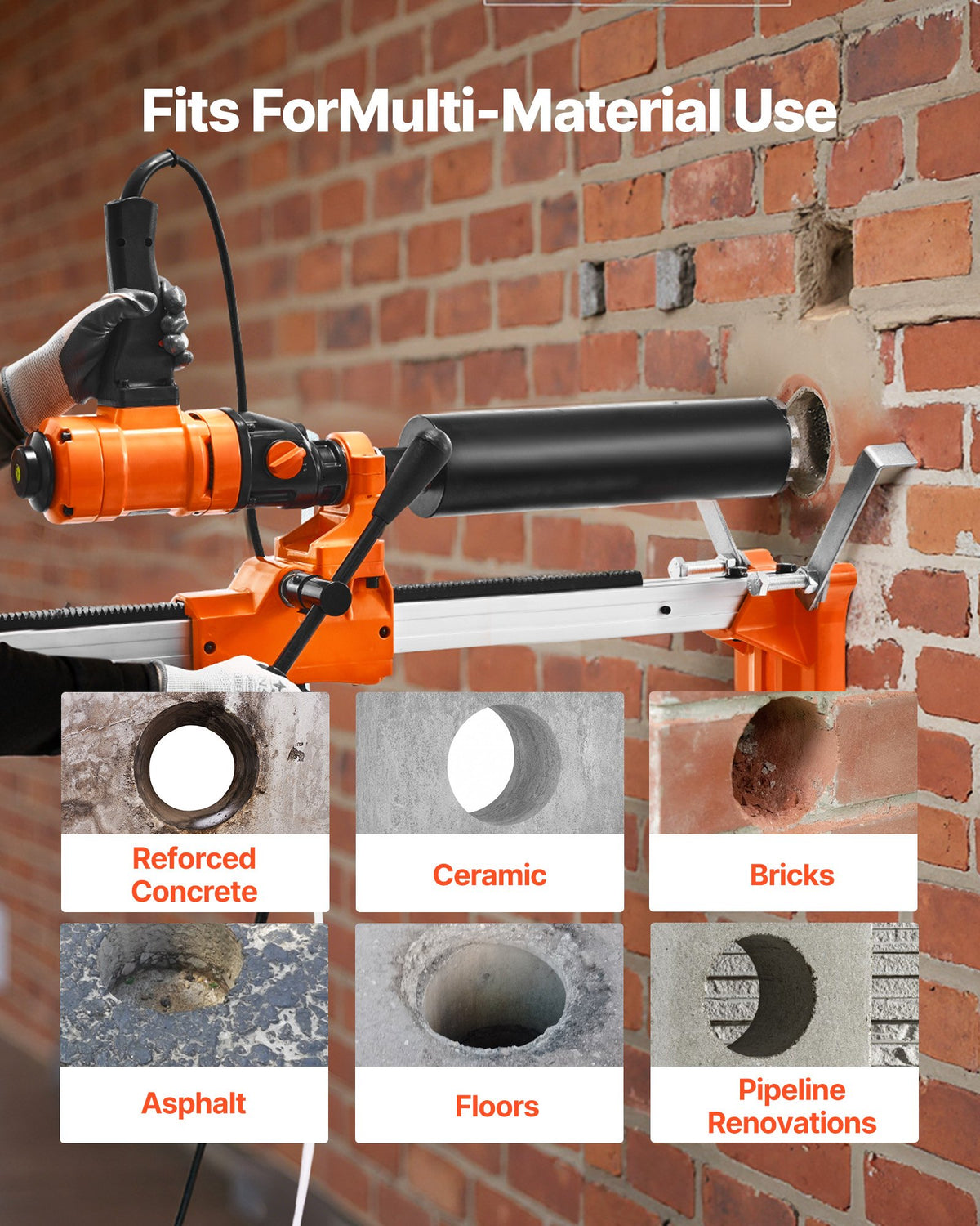 Diamond Core Drilling Machine, 200 mm Drilling Diameter, 2-in-1 Handheld & Stand-Mount Dry and Wet Concrete V952-SCJGSZKJ4YC4R55DJ001V3