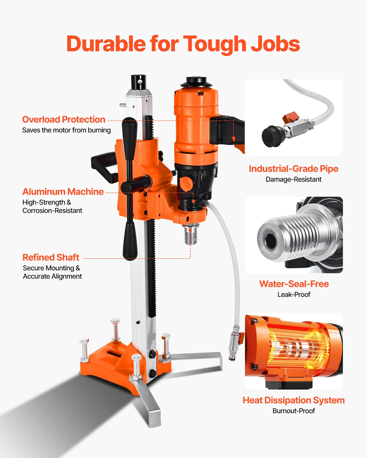 Diamond Core Drilling Machine, 200 mm Drilling Diameter, 2-in-1 Handheld & Stand-Mount Dry and Wet Concrete V952-SCJGSZKJ4YC4R55DJ001V3