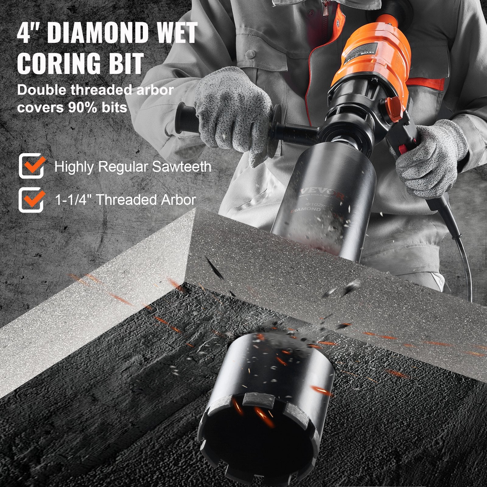 Diamond Core Drilling Machine, 4in Handheld Wet Concrete Core Drill Rig, 1100-2400RPM Two Speed & 1-1/4" V952-SCJGSZKJYCY44KHH6V3