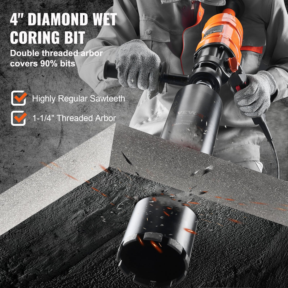 Diamond Core Drilling Machine, 4in Handheld Wet Concrete Core Drill Rig, 1100-2400RPM Two Speed & 1-1/4" V952-SCJGSZKJYCY44KHH6V3