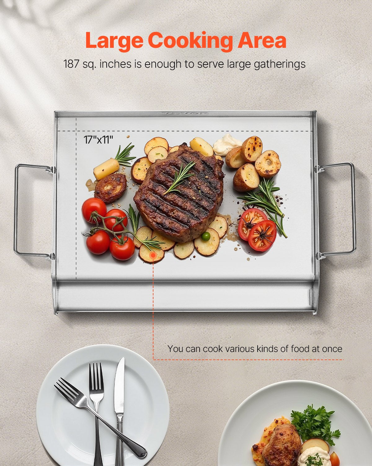 Stainless Steel Griddle, 17x13 inch Universal Flat Top Rectangular Plate, Gas Grill Griddle for BBQ Grill, V952-SCJPBXG1713IYPLMKV0