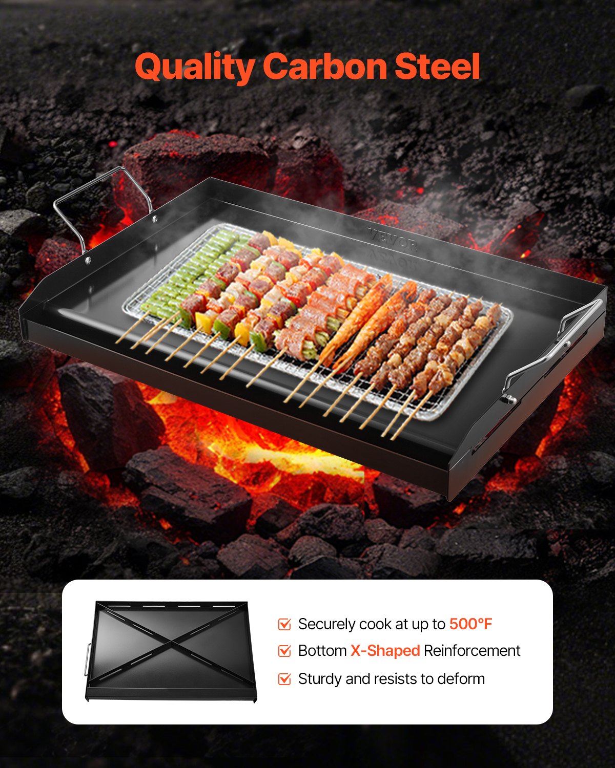 Carbon Steel Griddle, 24x16 inch Universal Flat Top Rectangular Plate, Gas Grill Griddle for BBQ Grill, V952-SCJPTG2516INF3XQ4V0