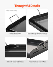 Carbon Steel Griddle, 24x16 inch Universal Flat Top Rectangular Plate, Gas Grill Griddle for BBQ Grill, V952-SCJPTG2516INF3XQ4V0