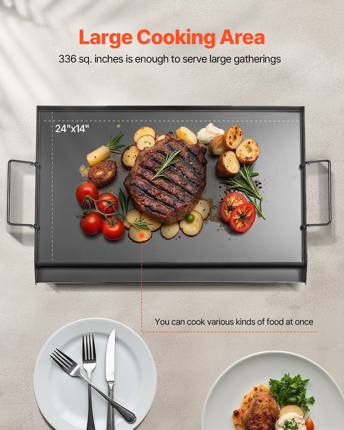 Carbon Steel Griddle, 24x16 inch Universal Flat Top Rectangular Plate, Gas Grill Griddle for BBQ Grill, V952-SCJPTG2516INF3XQ4V0