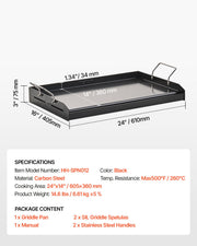 Carbon Steel Griddle, 24x16 inch Universal Flat Top Rectangular Plate, Gas Grill Griddle for BBQ Grill, V952-SCJPTG2516INF3XQ4V0
