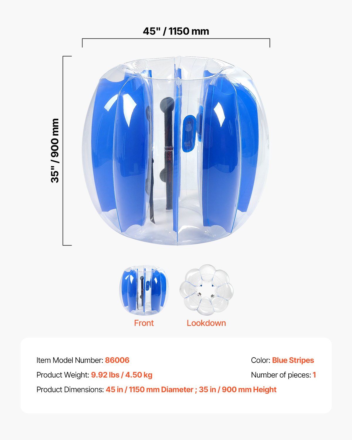 Inflatable Bumper Balls 1-Pack, 4FT/1.2M Body Sumo Zorb Ball, Durable Thick PVC Human Hamster Bubble Knocker V952-SCPJKLSJTZJ49FF4F001V0