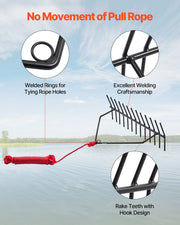 24 in Aquatic Weed Rake, 8.7 in Double Sided Lake Weed Rake, Pond Weeds Cutter with 30ft Rope, Tie Hole, No V952-SCPSSKPX30FTNC6UBV0