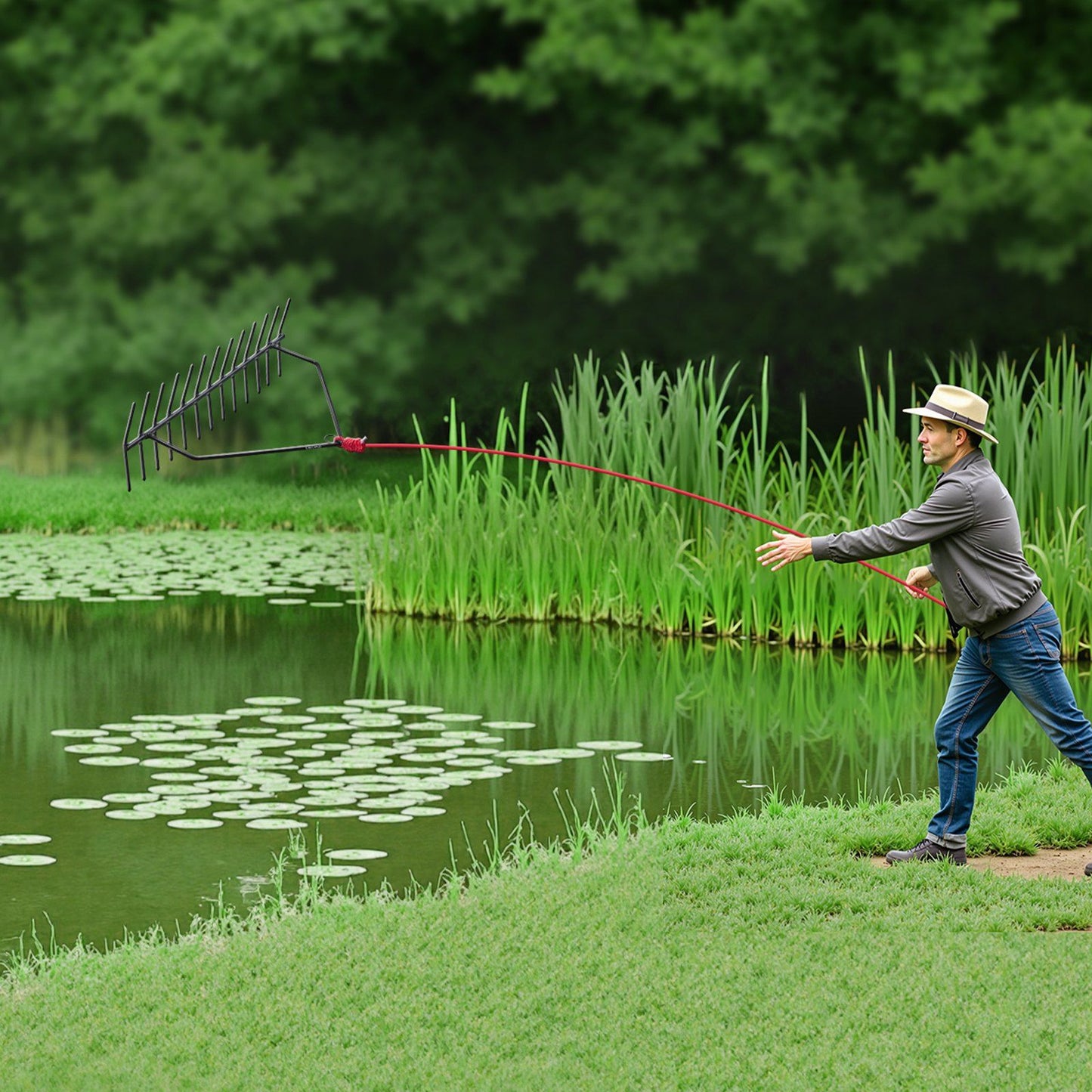 24 in Aquatic Weed Rake, 8.7 in Double Sided Lake Weed Rake, Pond Weeds Cutter with 30ft Rope, Tie Hole, No V952-SCPSSKPX30FTNC6UBV0