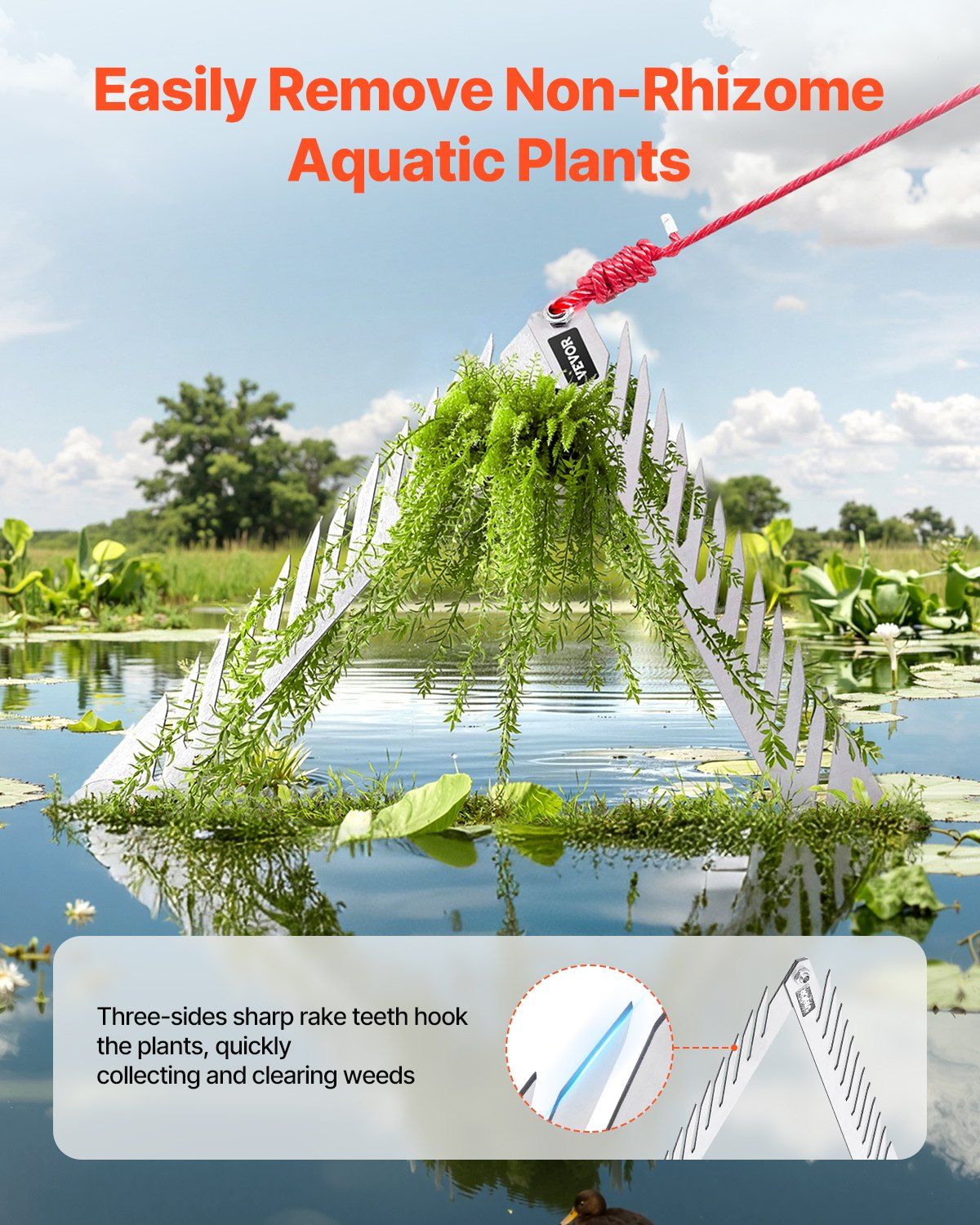 24in Aquatic Weed Rake, 3-Sided Lake Weed Rake with Handle, Portable and Foldable Pond Water Grass Razor, V952-SCPSSKSJX30FVVWD3V0