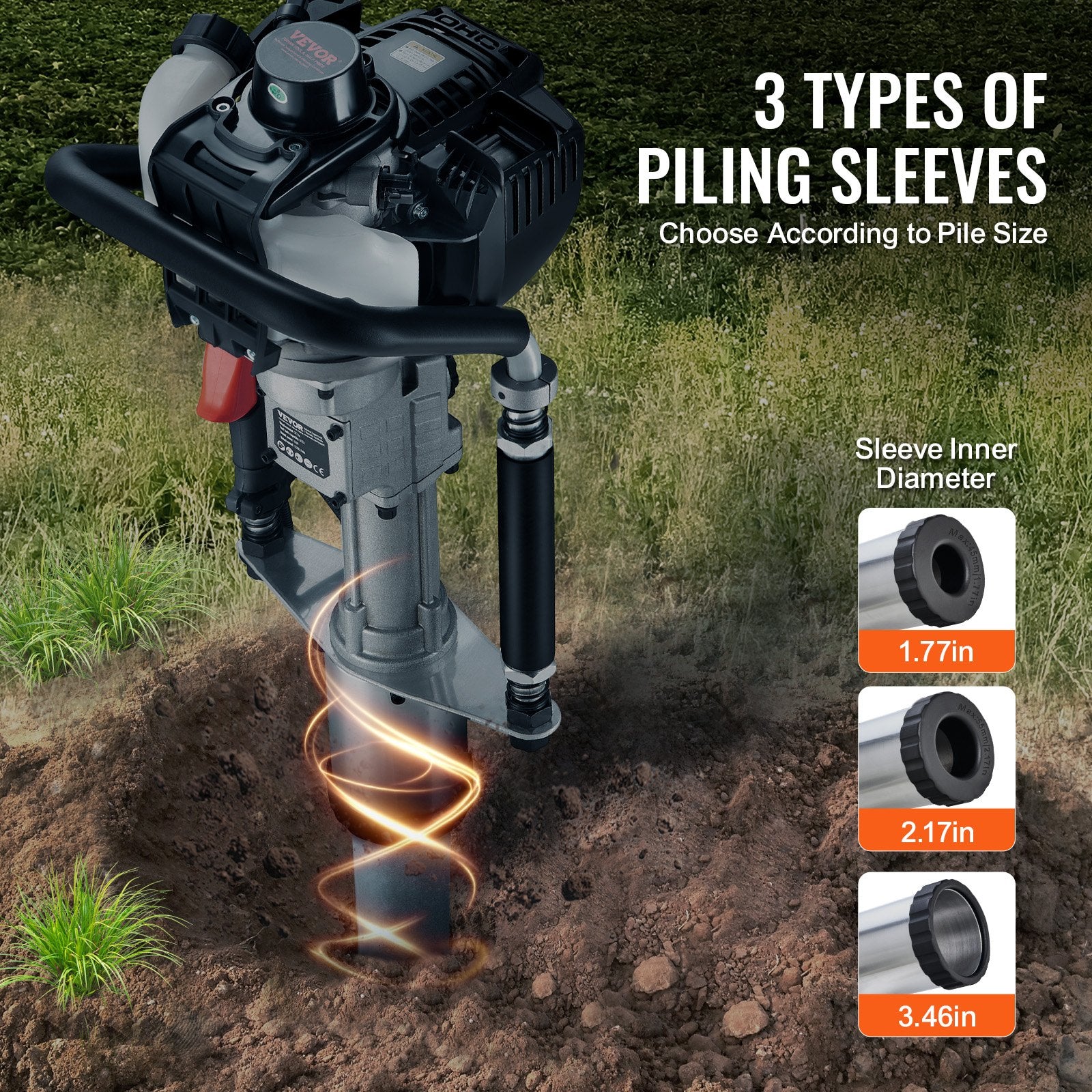 37.77cc Gas-Powered T Post Driver 4-Stroke Fence Piling Pounder w/ 3 Head V952-SCSQYDZJJH65RYD5ZV0