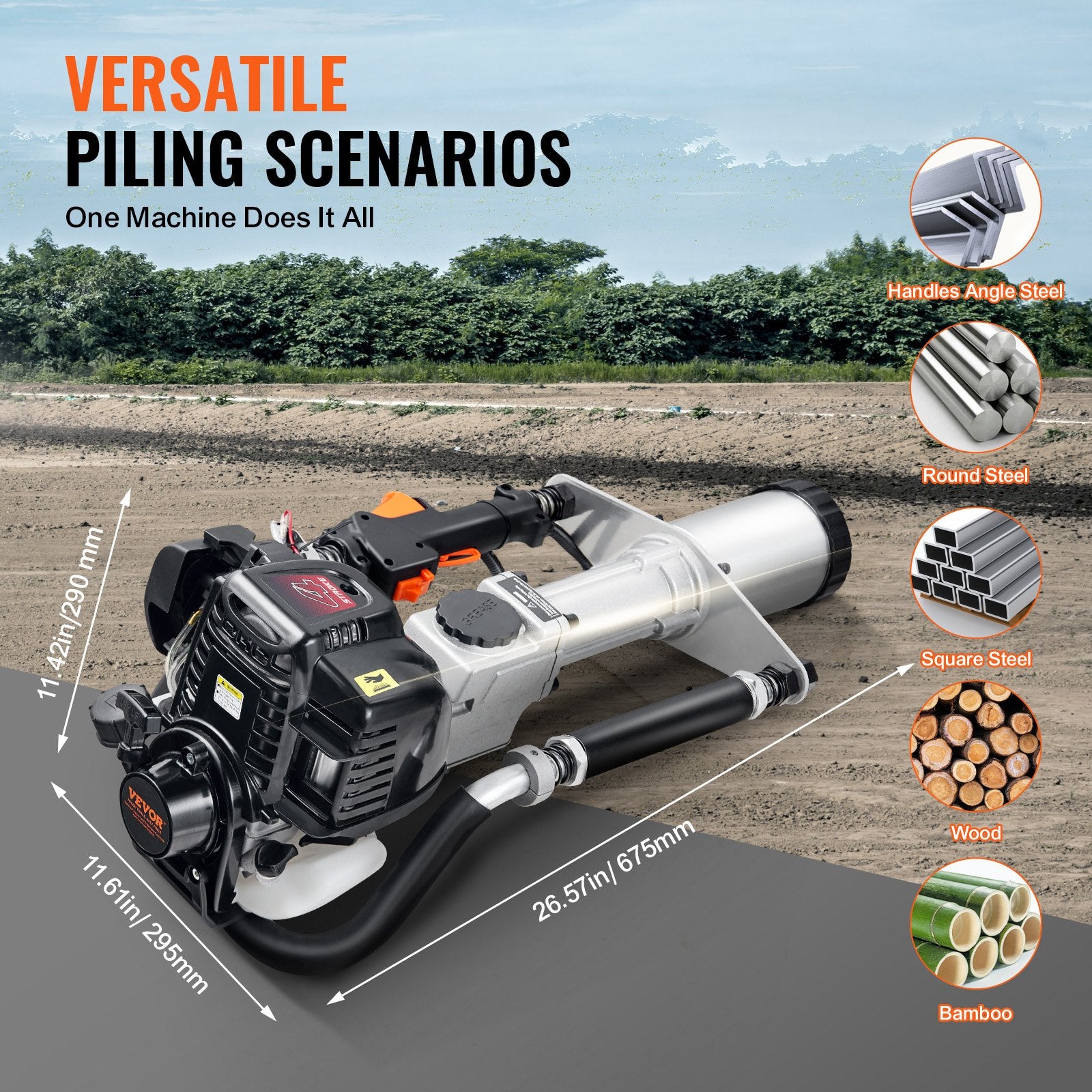 37.77cc Gas-Powered T Post Driver 4-Stroke Fence Piling Pounder w/ 3 Head V952-SCSQYDZJJH65RYD5ZV0