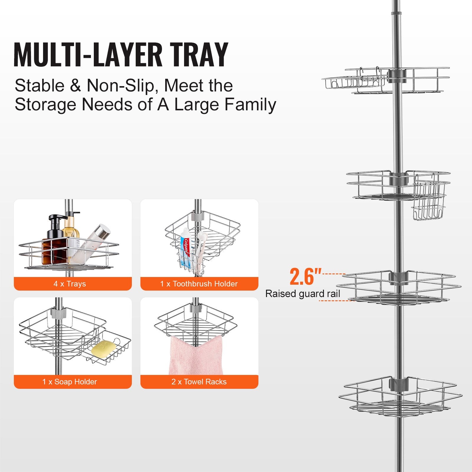 42" to 114" High Shower Corner Caddy Tension Pole Rust-Proof Tension Pole V952-SCTPBXGFXHDSL7FRUV0