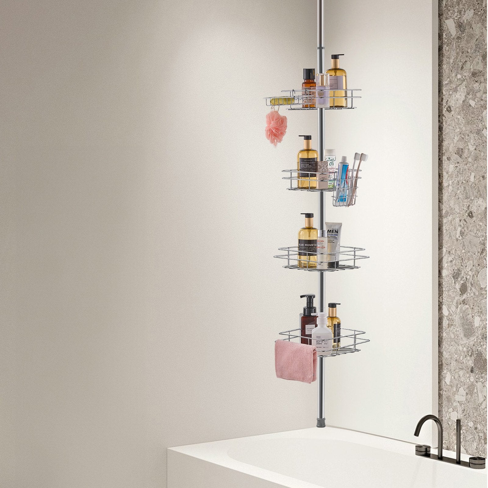 42" to 114" High Shower Corner Caddy Tension Pole Rust-Proof Tension Pole V952-SCTPBXGFXHDSL7FRUV0