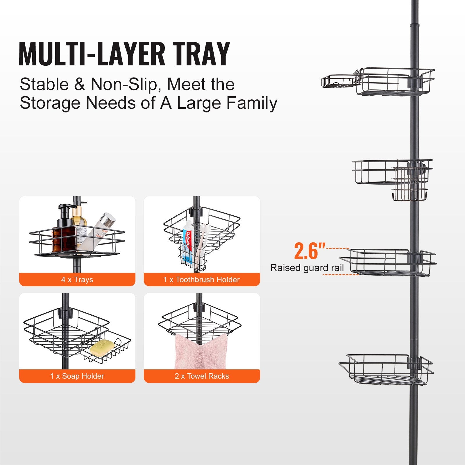 42" to 114" High Shower Corner Caddy Tension Pole Rust-Proof Tension Pole V952-SCTPBXGFXHDSPVSM7V0