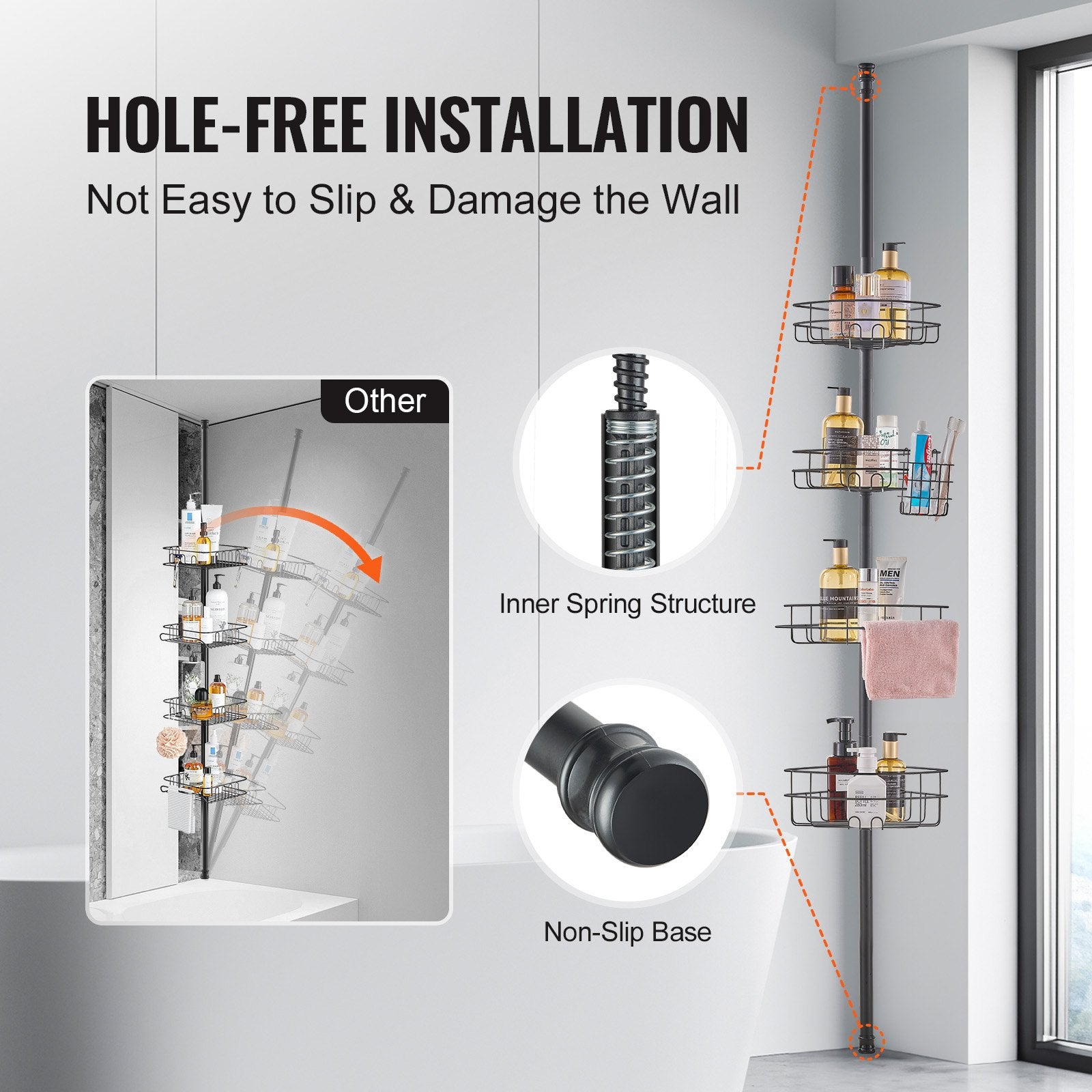 42" to 114" High Shower Corner Caddy Tension Pole Rust-Proof Tension Pole V952-SCTPBXGFXHDSPVSM7V0