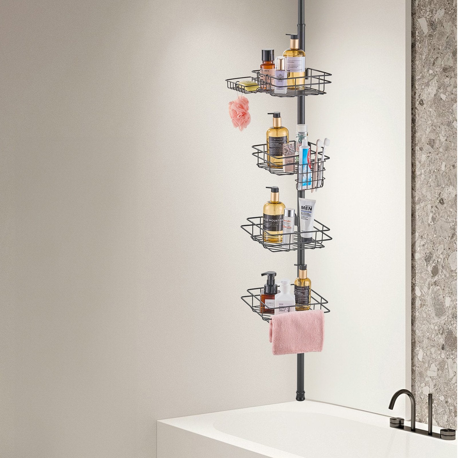 42" to 114" High Shower Corner Caddy Tension Pole Rust-Proof Tension Pole V952-SCTPBXGFXHDSPVSM7V0