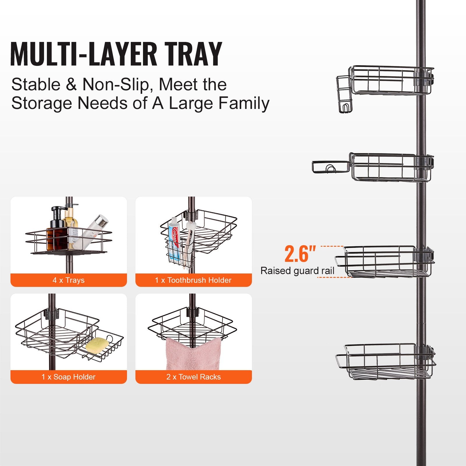 42" to 114" High Shower Corner Caddy Tension Pole Rust-Proof Tension Pole V952-SCTPBXGFXHDSUVNVIV0