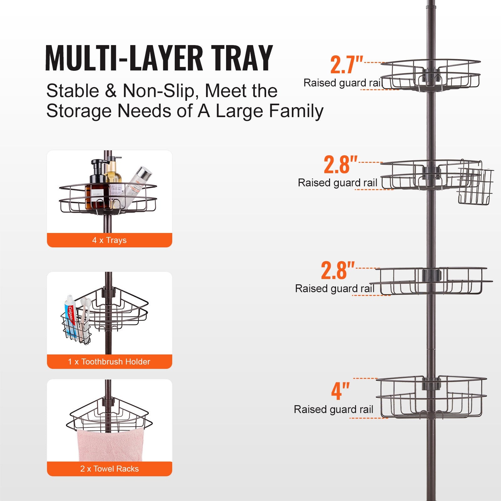 56" to 114" High Shower Corner Caddy Tension Pole Rust-Proof Tension Pole V952-SCTPBXGSXKKS98LR7V0