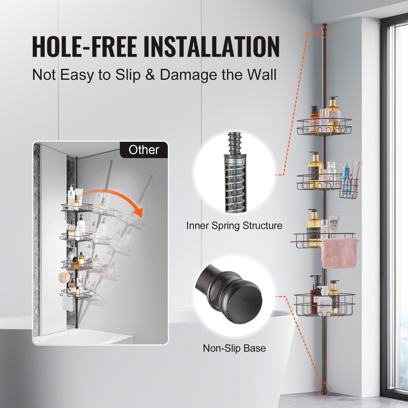 56" to 114" High Shower Corner Caddy Tension Pole Rust-Proof Tension Pole V952-SCTPBXGSXKKS98LR7V0