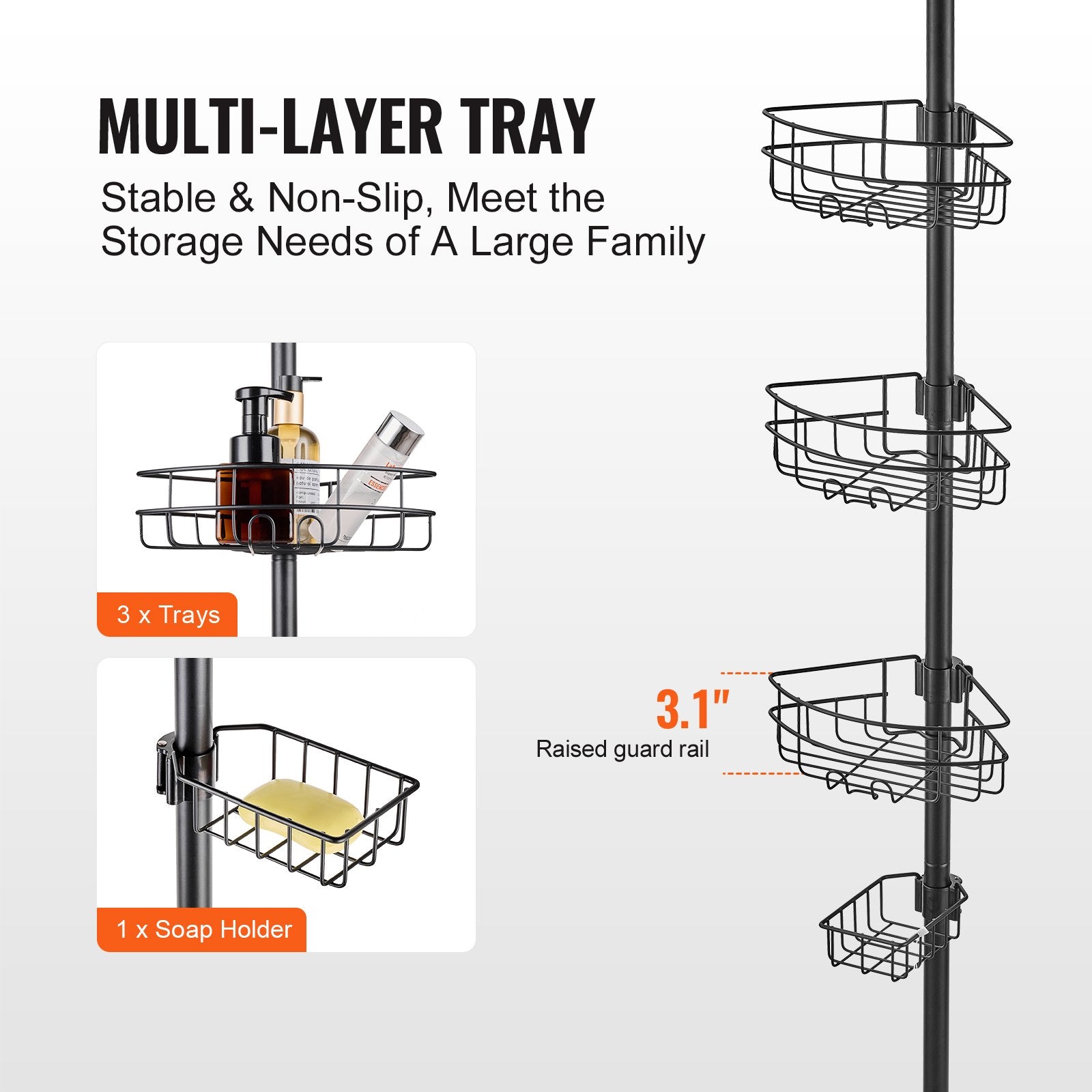 39" to 125" High Shower Corner Caddy Tension Pole Rust-Proof Tension Pole V952-SCTPHSBXGKKSTNM88V0