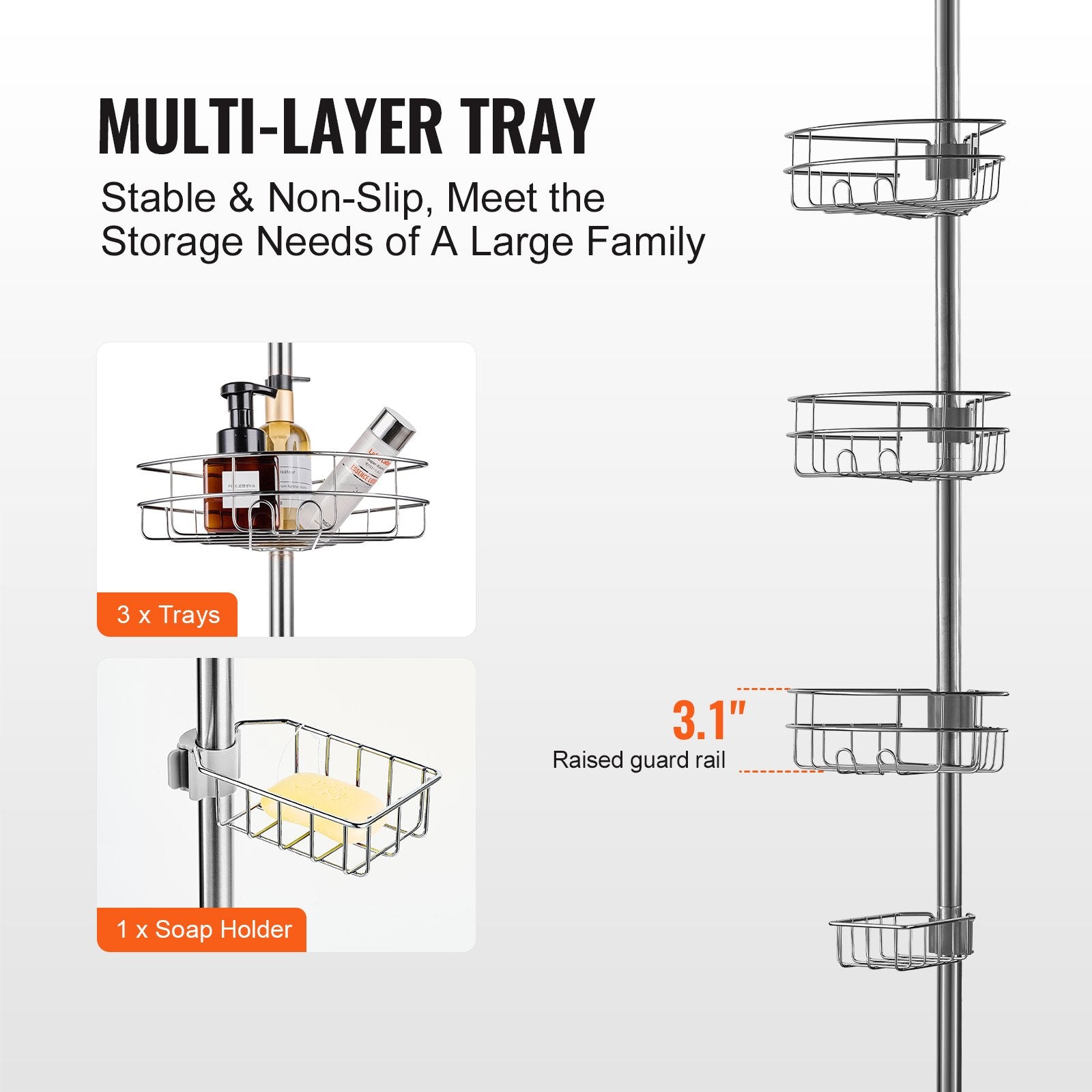 39" to 125" High Shower Corner Caddy Tension Pole Rust-Proof Tension Pole V952-SCTPYSBXGKKSAY5U6V0