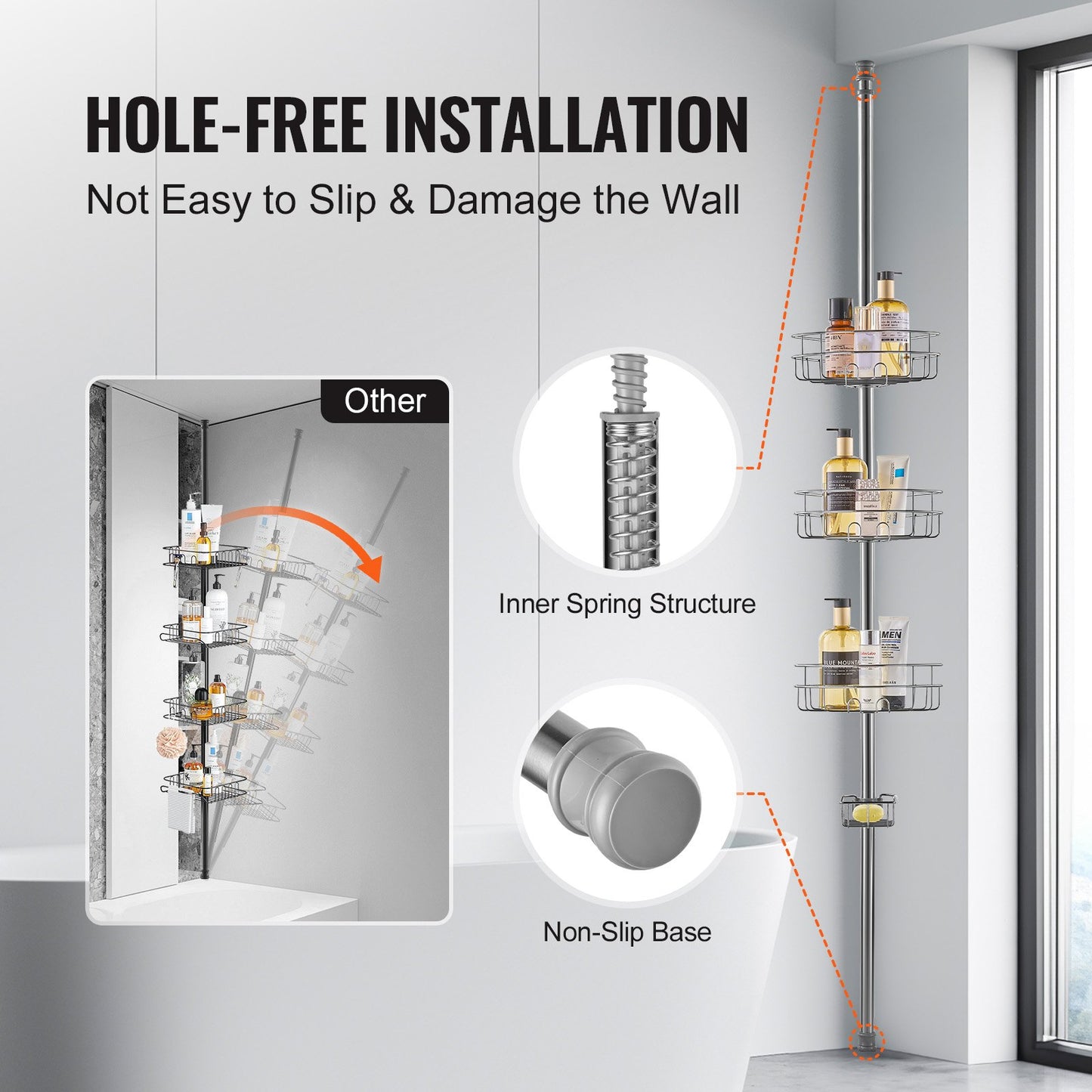39" to 125" High Shower Corner Caddy Tension Pole Rust-Proof Tension Pole V952-SCTPYSBXGKKSAY5U6V0