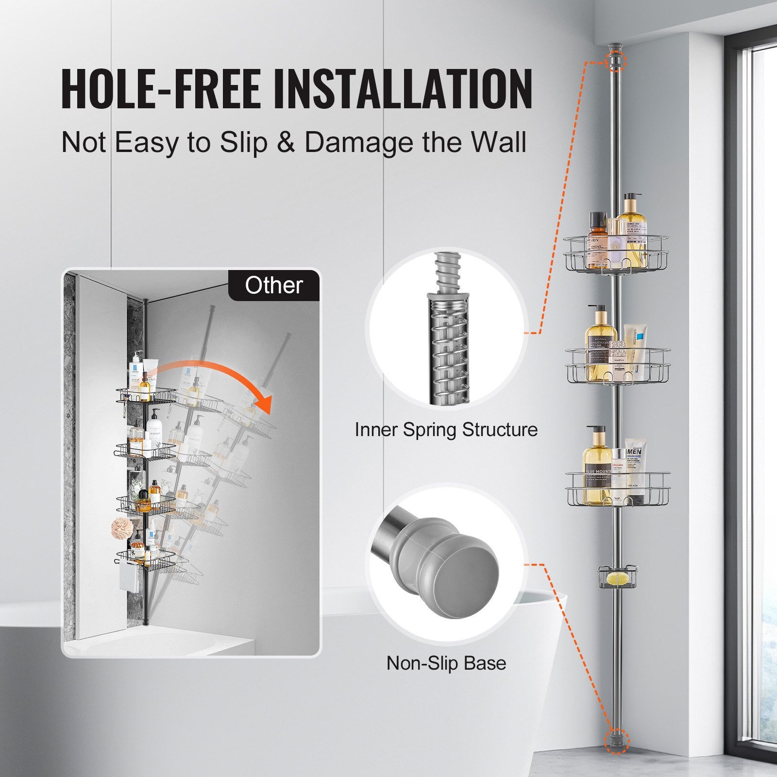 39" to 125" High Shower Corner Caddy Tension Pole Rust-Proof Tension Pole V952-SCTPYSBXGKKSAY5U6V0