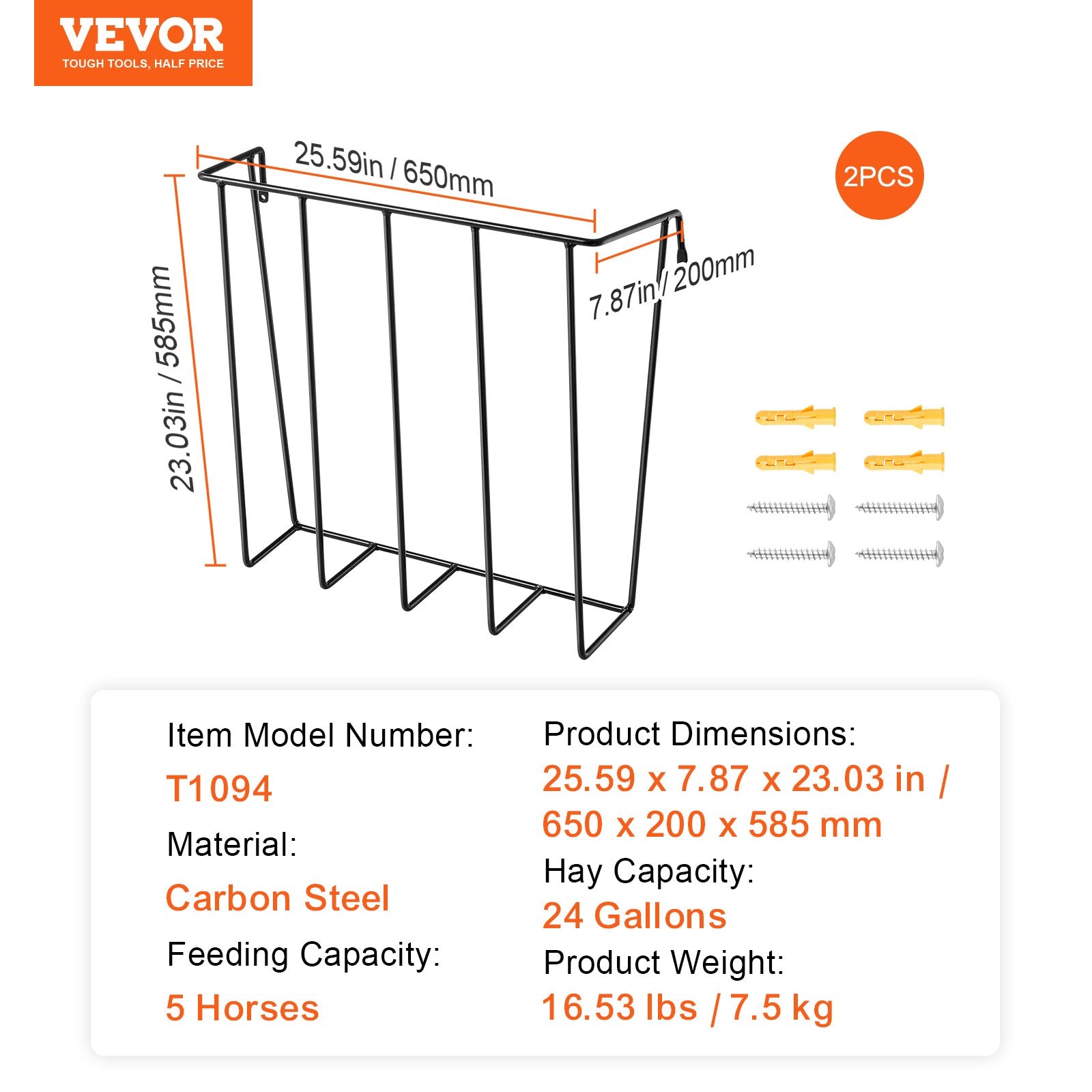 Livestock Hay Feeder 2 Packs 24 Gallons Wall Mounted Goat Hay Rack V952-SCWSQ271025IZY7HDV0
