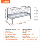 Livestock Hay Feeder, 2 in 1 Grain & Hay Feeder, 80-Gallon Capacity Pasture Feeder, 59" Long Goat Hay Feeder V952-SCWSQ5919633EY63VV0