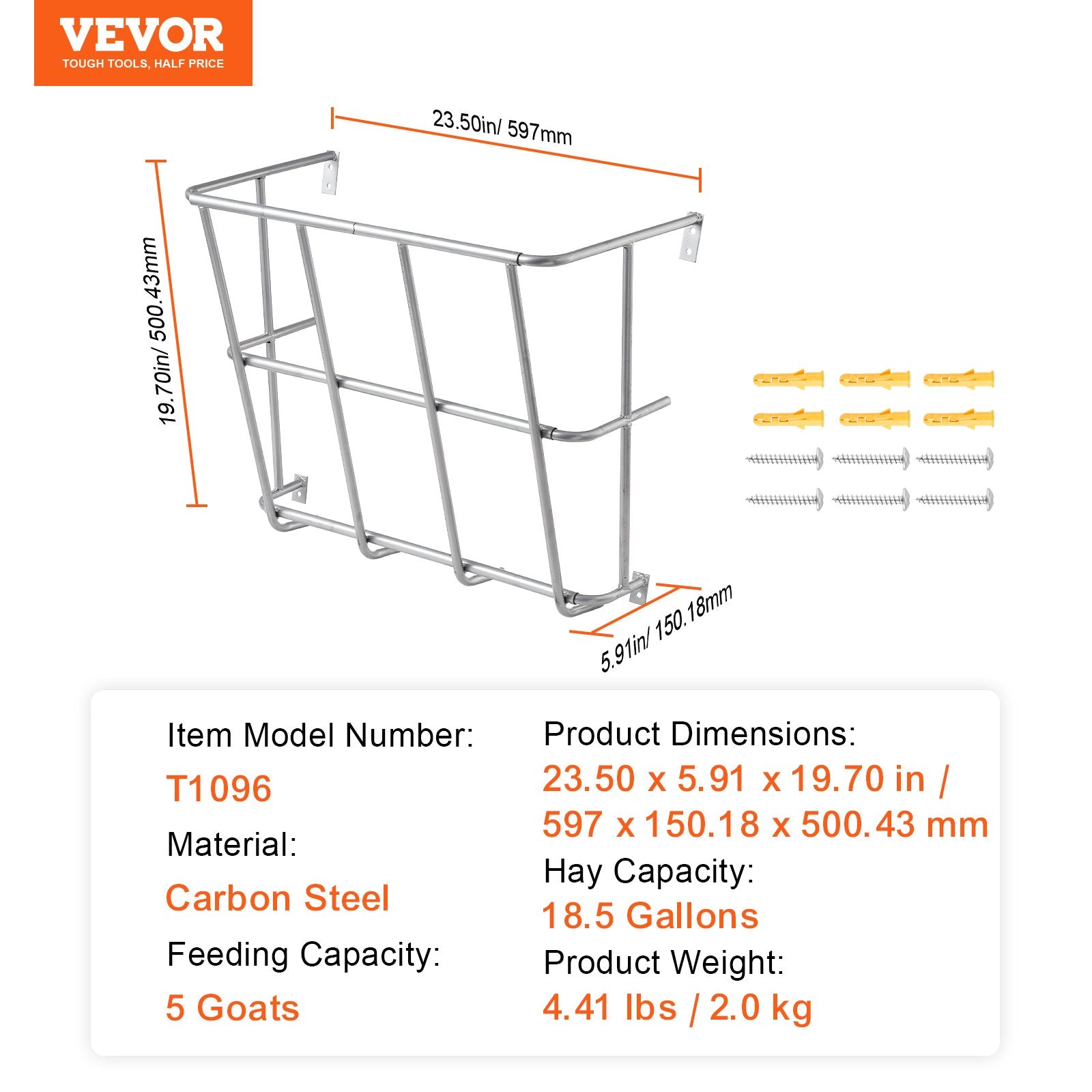 Livestock Hay Feeder 18.5 Gallons Wall Mounted Goat Hay Rack for Horses V952-SCWSQBGSWGWS1EGM7V0
