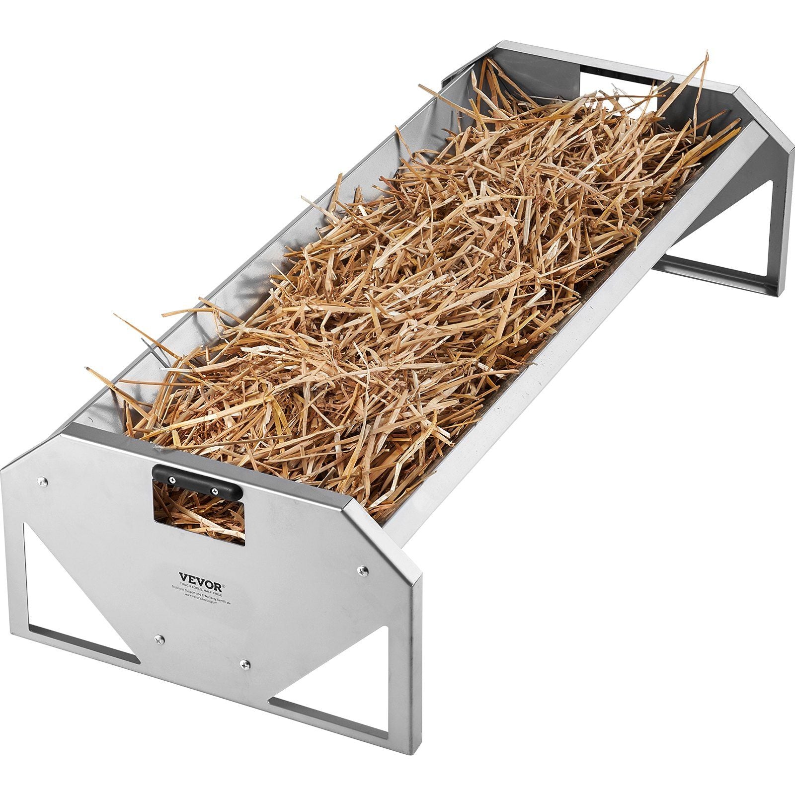 Livestock Feeding Trough, 22 Gallon Capacity, 45" Hay Feeder, Heavy Duty Steel Livestock Trough, Galvanized V952-SCWSQCSWSQ45LEOTGV0