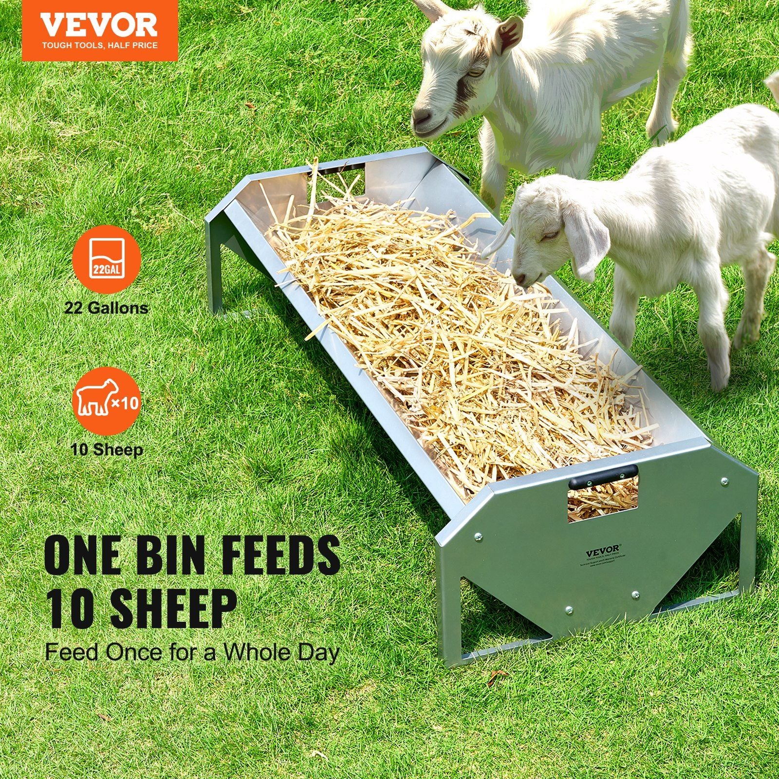 Livestock Feeding Trough, 22 Gallon Capacity, 45" Hay Feeder, Heavy Duty Steel Livestock Trough, Galvanized V952-SCWSQCSWSQ45LEOTGV0