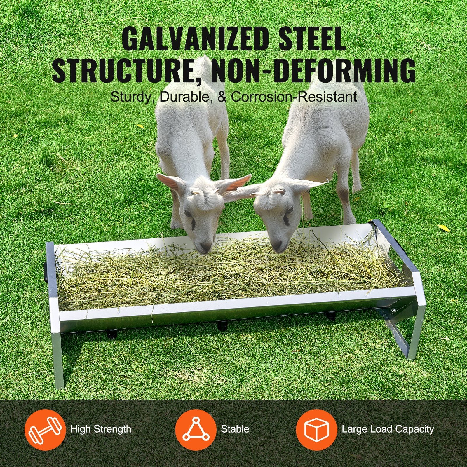 Livestock Feeding Trough, 22 Gallon Capacity, 45" Hay Feeder, Heavy Duty Steel Livestock Trough, Galvanized V952-SCWSQCSWSQ45LEOTGV0