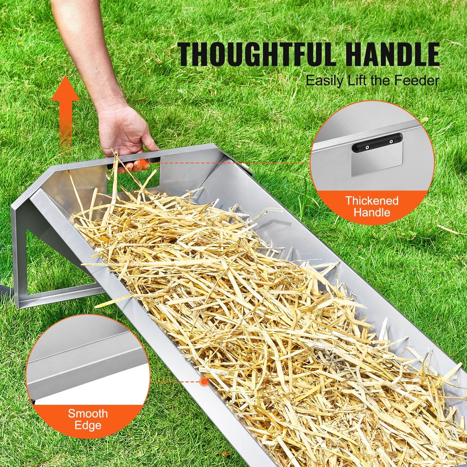 Livestock Feeding Trough, 22 Gallon Capacity, 45" Hay Feeder, Heavy Duty Steel Livestock Trough, Galvanized V952-SCWSQCSWSQ45LEOTGV0