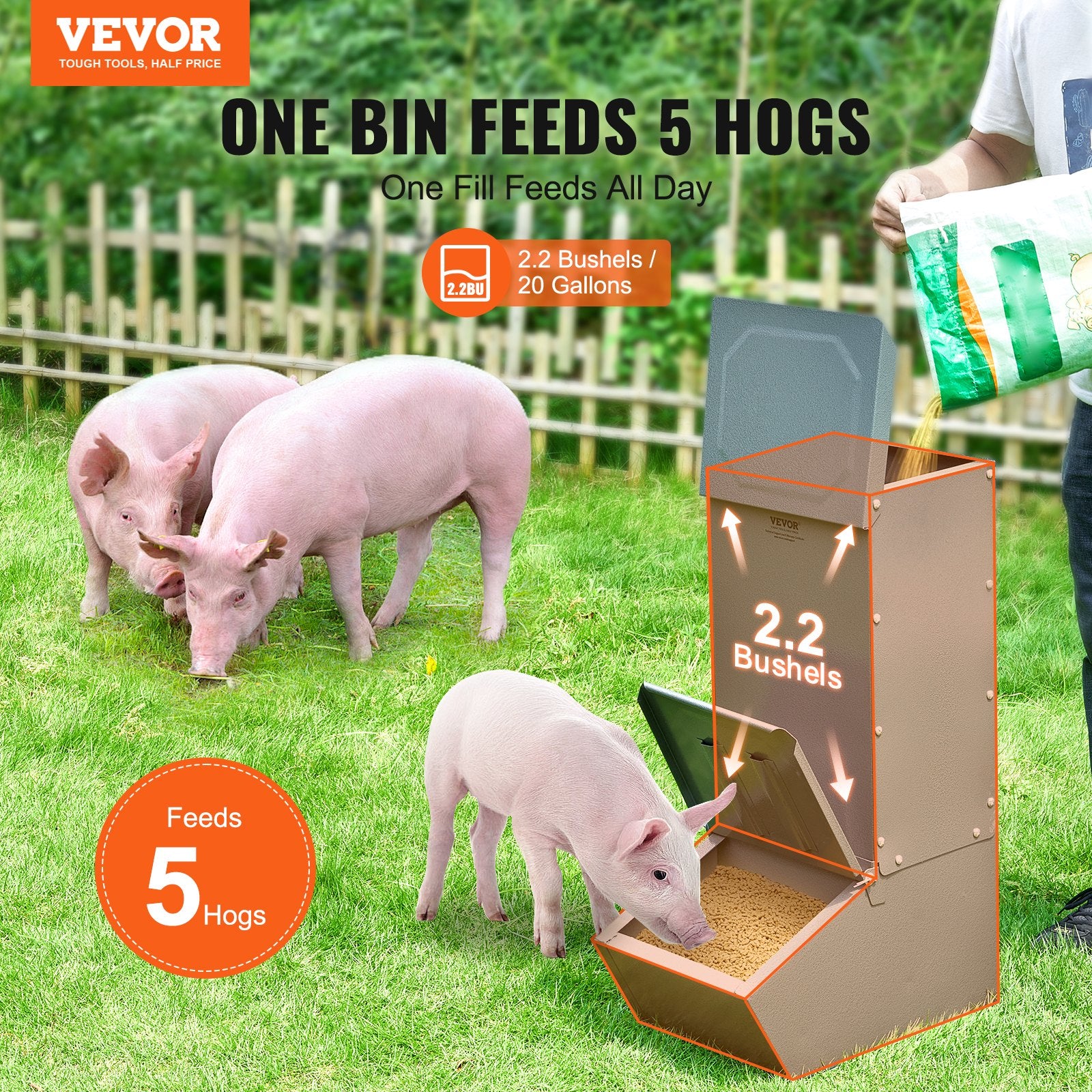 Hog Feeder 2.2 Bushel Metal Double Door Pig Feeder Feeding up to 5 Hogs V952-SCWSQDMZWSQ1WLRJ5V0