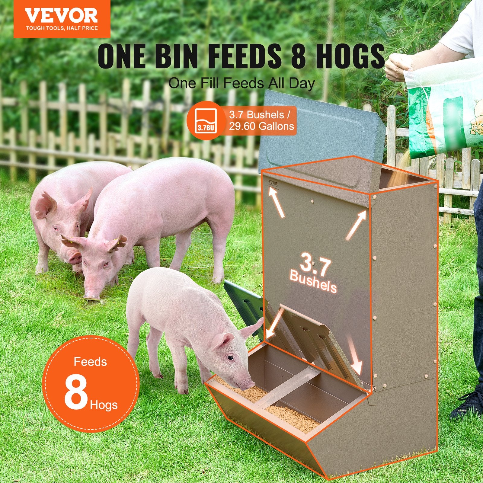 Hog Feeder 3.7 Bushel Metal Double Door Pig Feeder Feeding up to 8 Hogs V952-SCWSQLMZWSQ2L3DL0V0