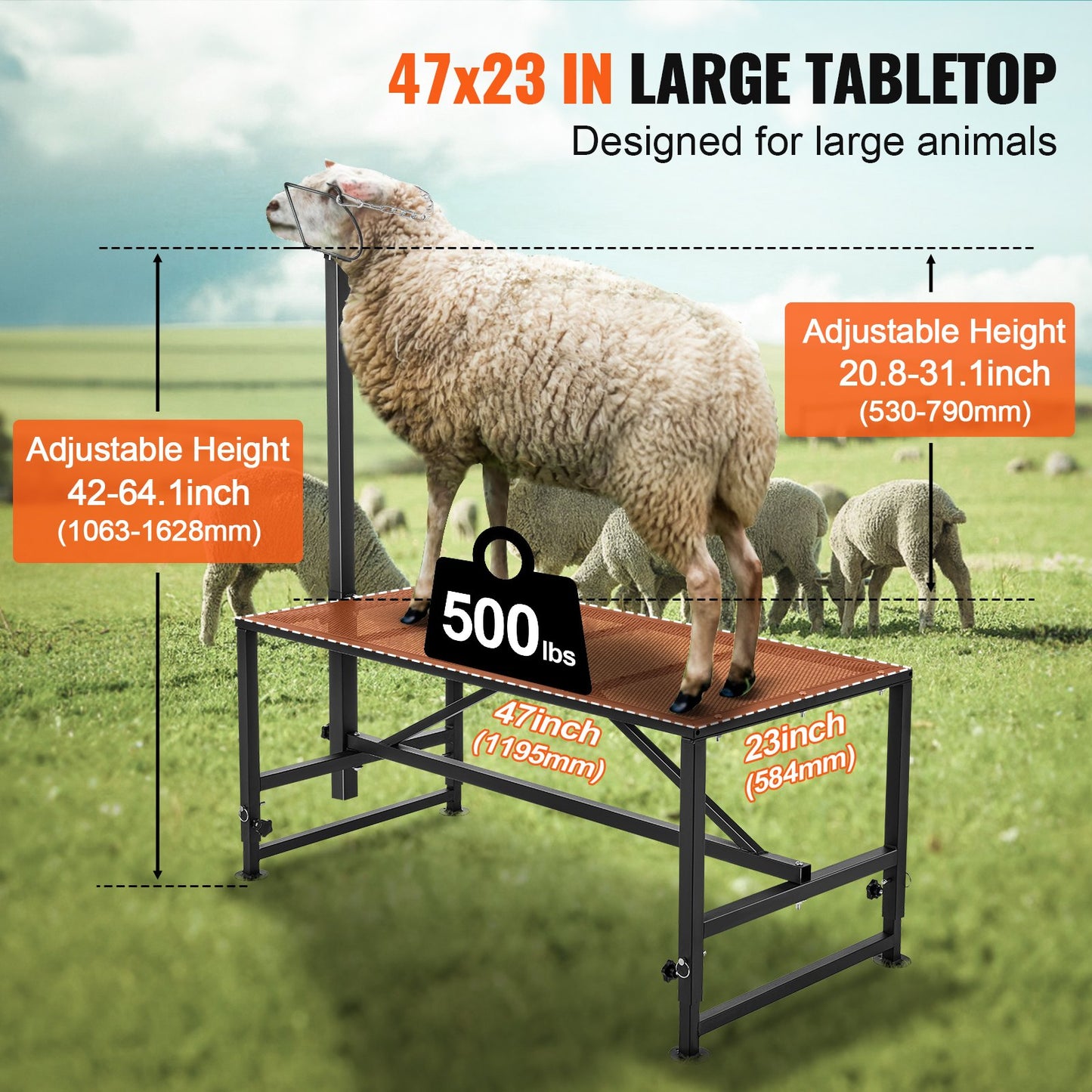 Goat & Sheep Stand, 47x23 inch Livestock Stand, Metal Livestock Milking and Shearing Stand 21" to 33" V952-SCXJJHSYTM47HMU08V0