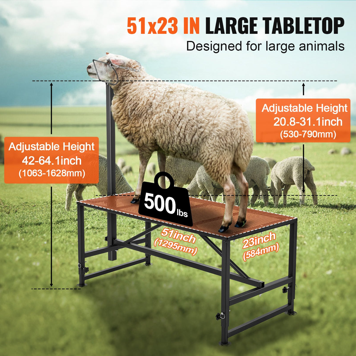 Goat & Sheep Stand, 51x23 inch Livestock Stand, Metal Livestock Milking and Shearing Stand 21" to 33" V952-SCXJJHSYTM519ZQT8V0