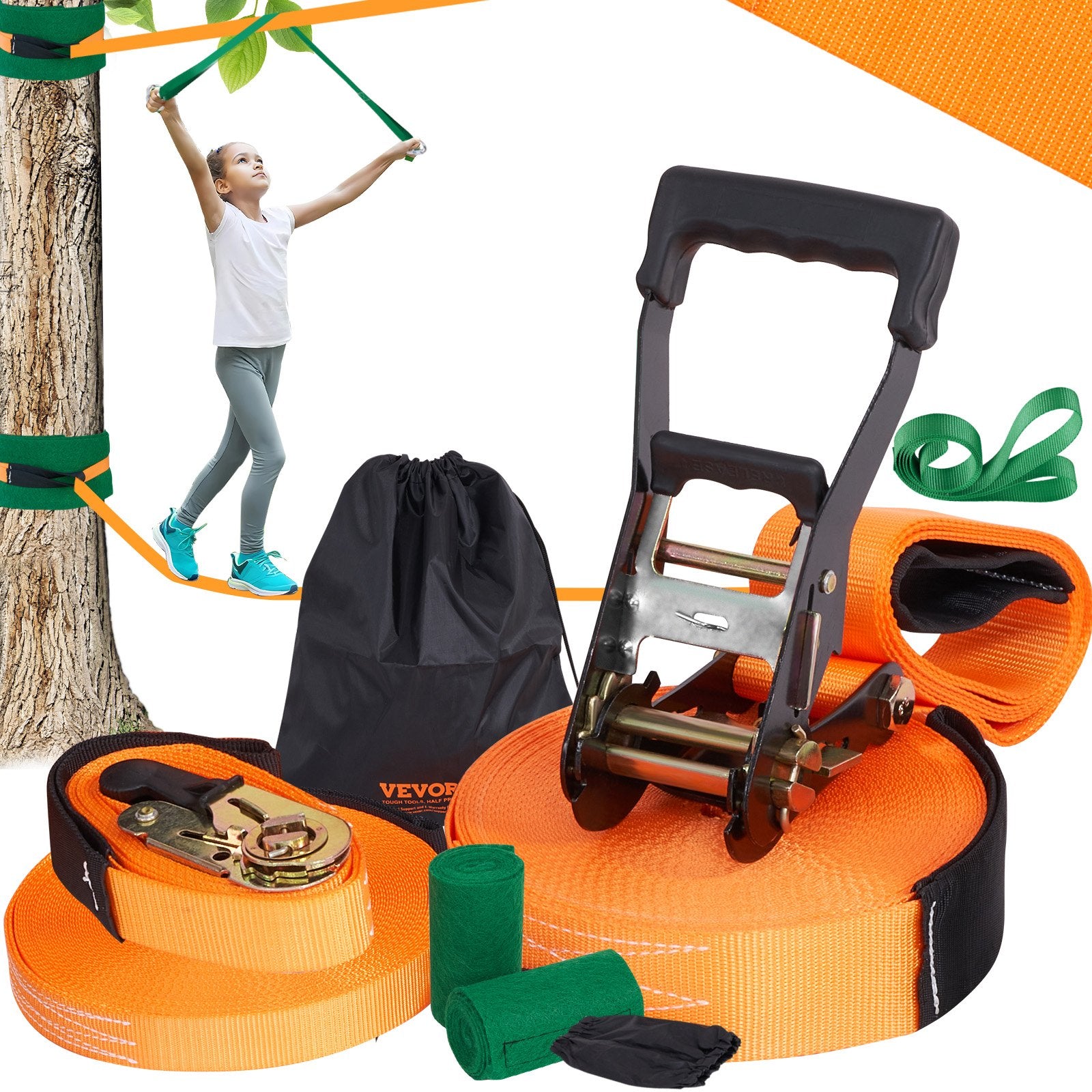 Slackline Kit with Training Line, 18.3m Backyard Slack Line Equipment, Easy Setup Tight Rope for Kids Adults, V952-SCXTJ60YCSBX8AGABV0