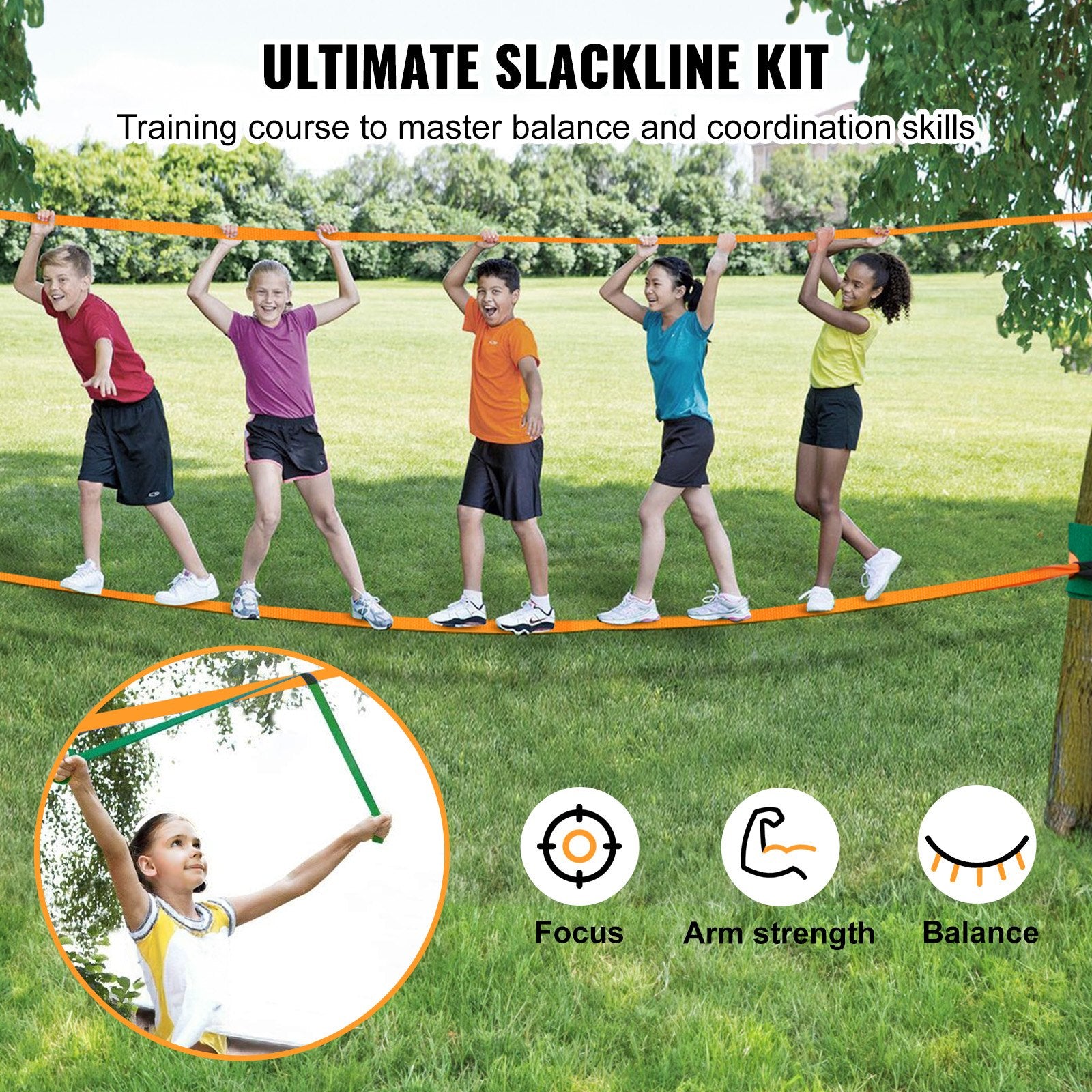 Slackline Kit with Training Line, 18.3m Backyard Slack Line Equipment, Easy Setup Tight Rope for Kids Adults, V952-SCXTJ60YCSBX8AGABV0