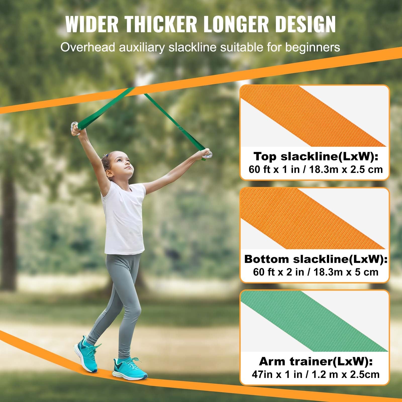 Slackline Kit with Training Line, 18.3m Backyard Slack Line Equipment, Easy Setup Tight Rope for Kids Adults, V952-SCXTJ60YCSBX8AGABV0