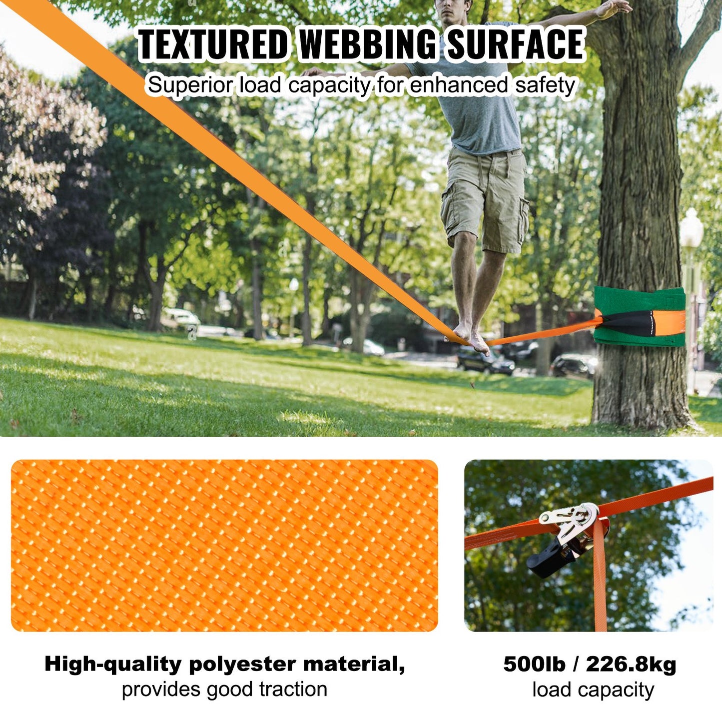 Slackline Kit with Training Line, 18.3m Backyard Slack Line Equipment, Easy Setup Tight Rope for Kids Adults, V952-SCXTJ60YCSBX8AGABV0