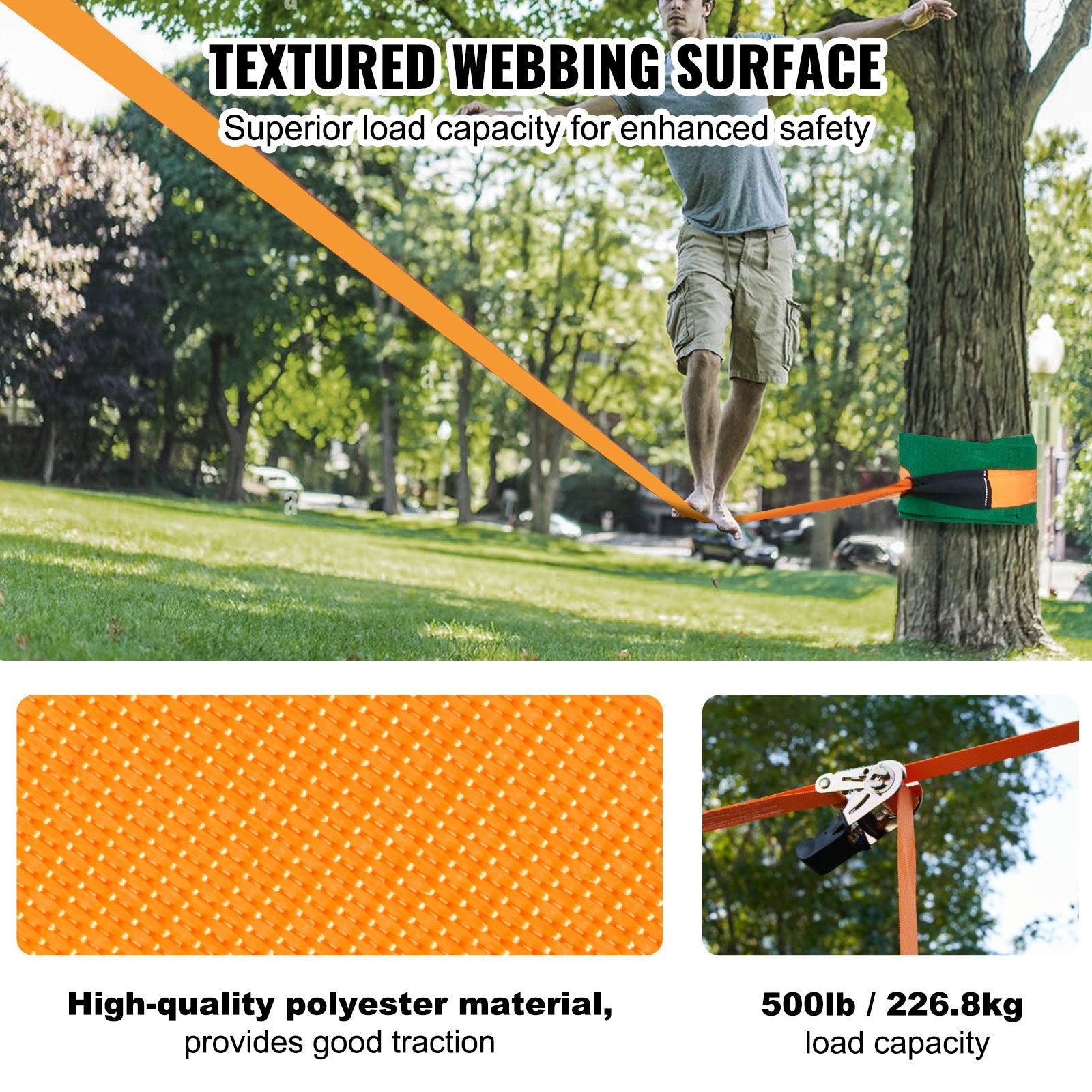 Slackline Kit with Training Line, 18.3m Backyard Slack Line Equipment, Easy Setup Tight Rope for Kids Adults, V952-SCXTJ60YCSBX8AGABV0