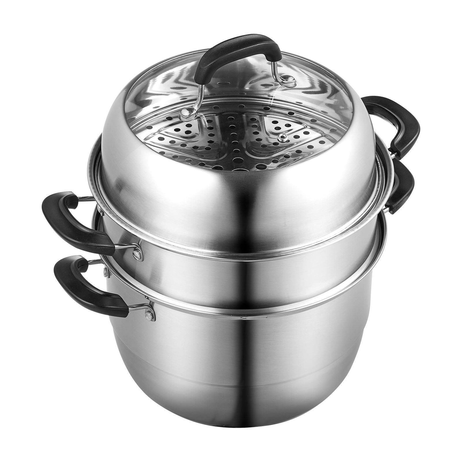 Steamer Pot, 28cm Steamer Pot for Cooking with 8.5QT Stock Pot, Vegetable Steamer & 2 Steaming Grid, 3-Layer V952-SCZG28CM0000NDJSGV0