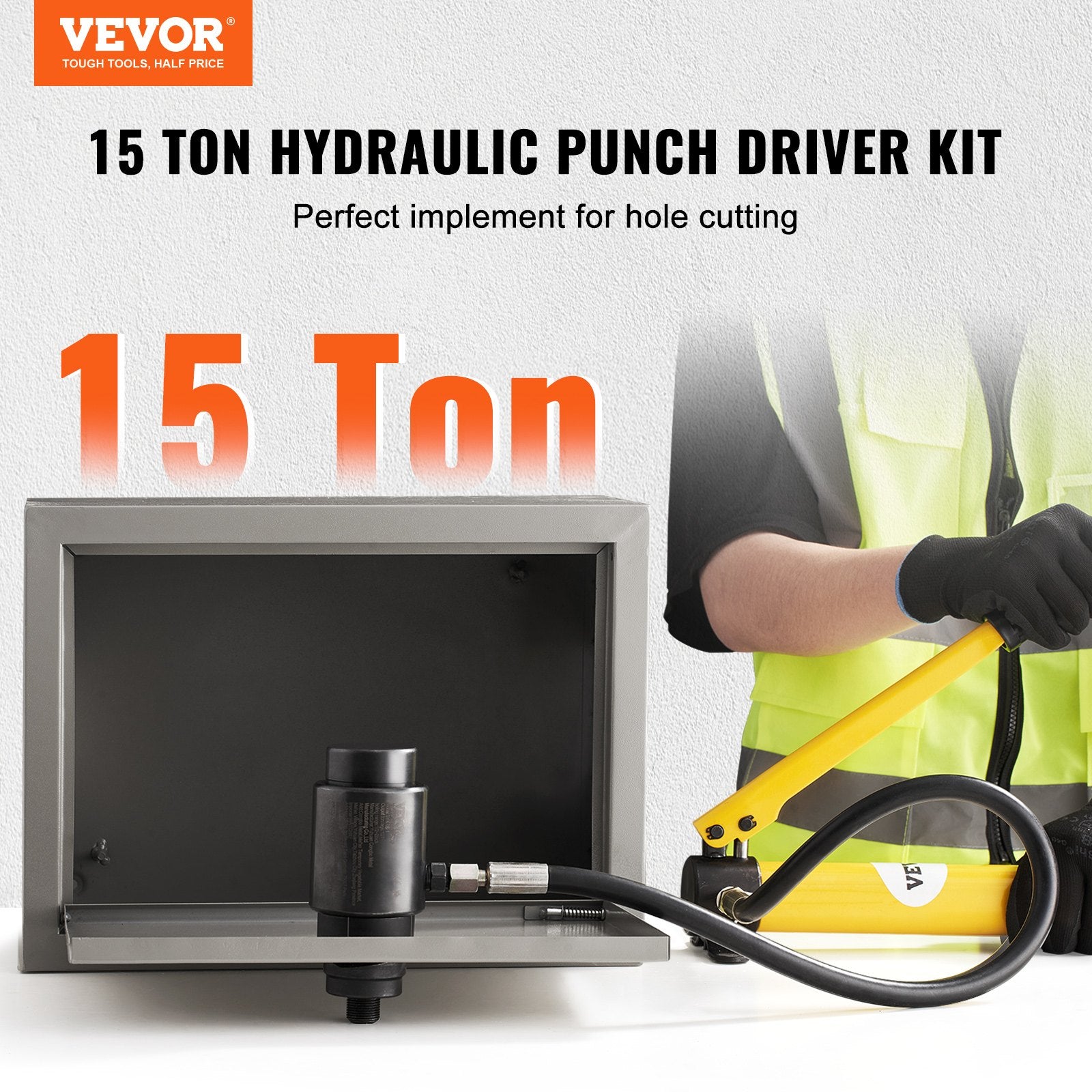 15 Ton Hydraulic Knockout Punch Kit, 1/2" to 4" Conduit Hole Cutter Set, KO Tool Kits with Puncher 10 Piece, V952-SD15T240CR2MM8SYBV0