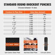 15 Ton Hydraulic Knockout Punch Kit, 1/2" to 4" Conduit Hole Cutter Set, KO Tool Kits with Puncher 10 Piece, V952-SD15T240CR2MM8SYBV0