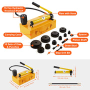15 Ton Hydraulic Knockout Punch Kit, 1/2" to 4" Conduit Hole Cutter Set, KO Tool Kits with Puncher 10 Piece, V952-SD15T240CR2MM8SYBV0